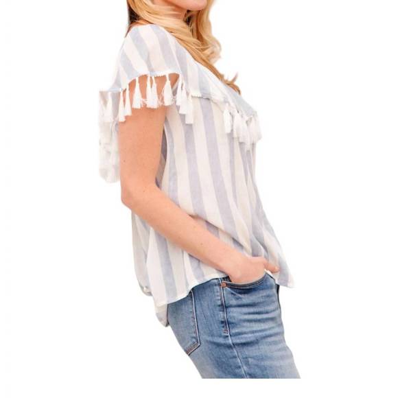 NEW ANDREE BY UNIT set yourself free striped top in white multi - Picture 3 of 4